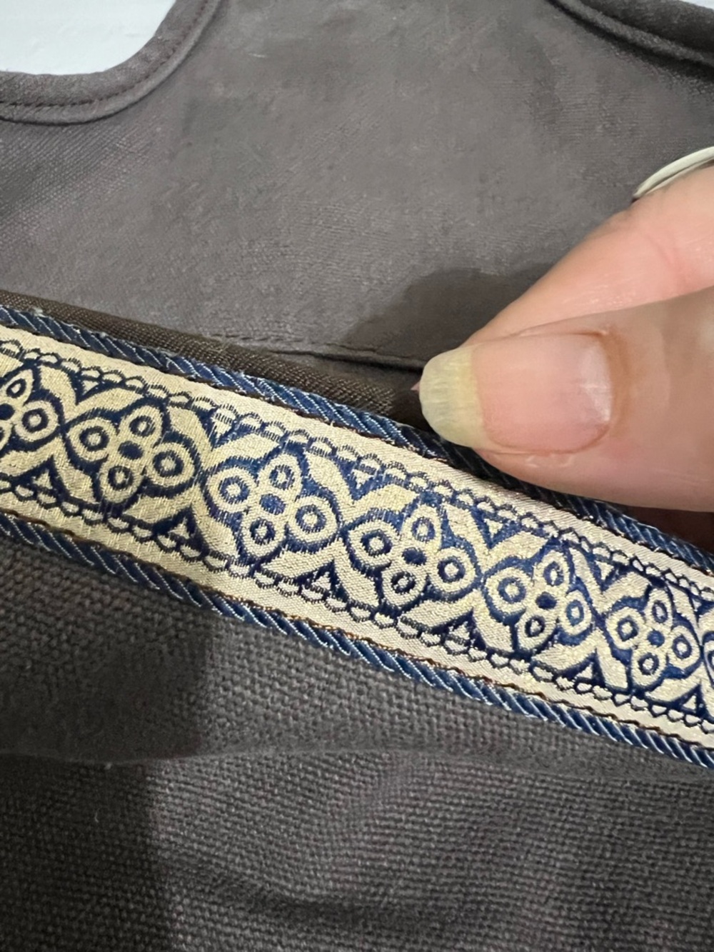 Gray Canvas Yoga Mat Sling Bag with Woven Blue Gold Accent - Picture 4 of 8